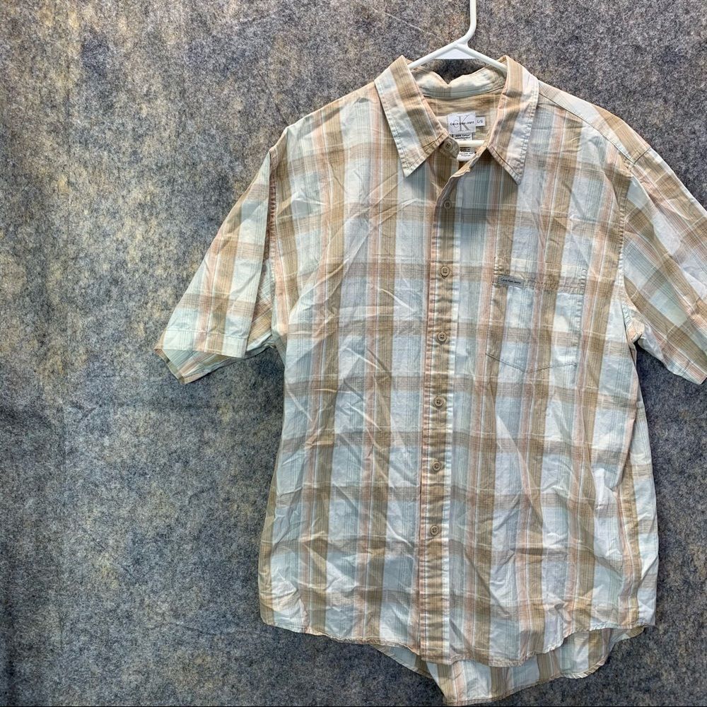 Calvin Klein Shirt Men's Large Adult Cream Long Sleeve Cotton Lightweight - Picture 2 of 10